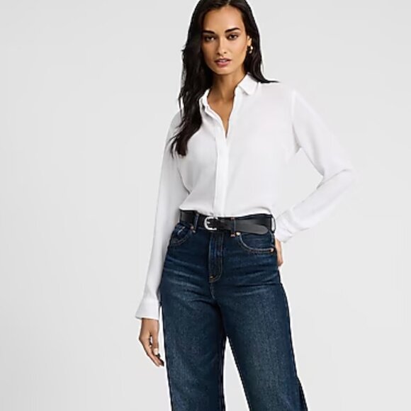 Express Portofino Women's White Button-Up Blouse - Picture 1 of 6